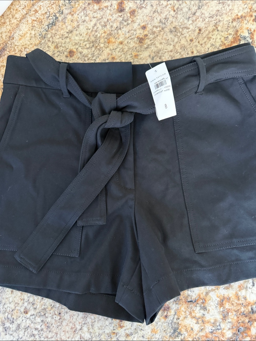 Ann Taylor Black High-Waist Paperbag Tie Shorts